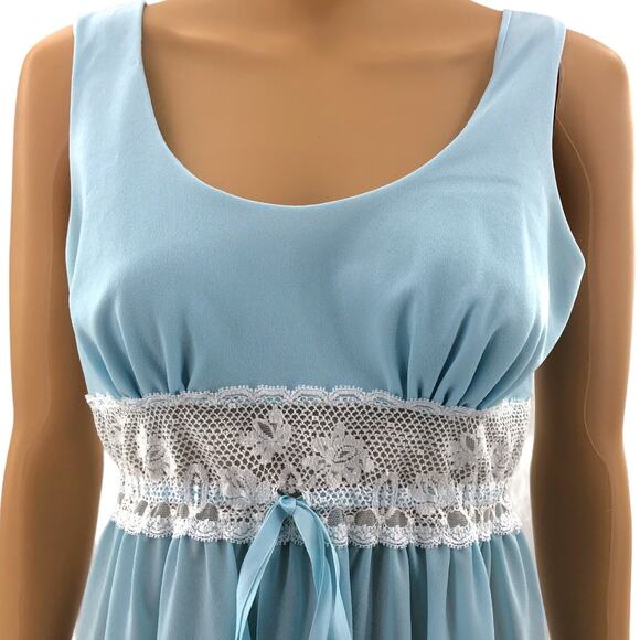 Van Raalte XS USA VINTAGE Blue Nylon Sleeveless Eyelet Lace Babydoll Night Gown - Picture 2 of 7
